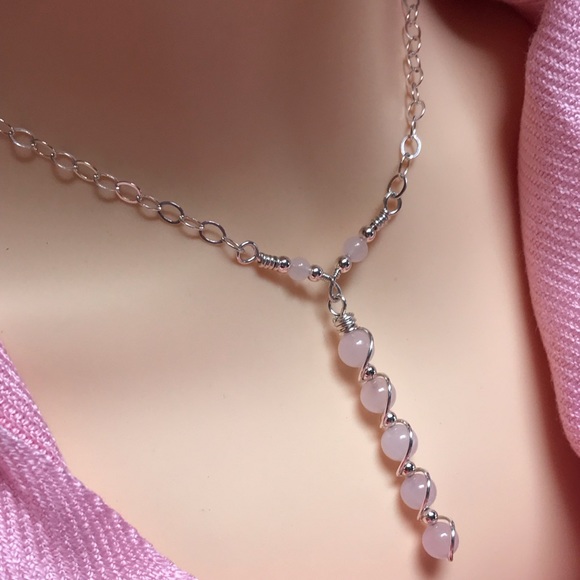 Rose Quartz Necklace- Sterling Silver Rose Quartz Y Necklace - Hand Crafted - Picture 3 of 6